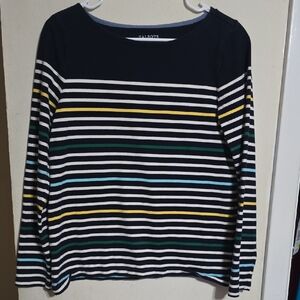 Talbots Navy Blue Striped Cotton Top 3/4 Sleeve